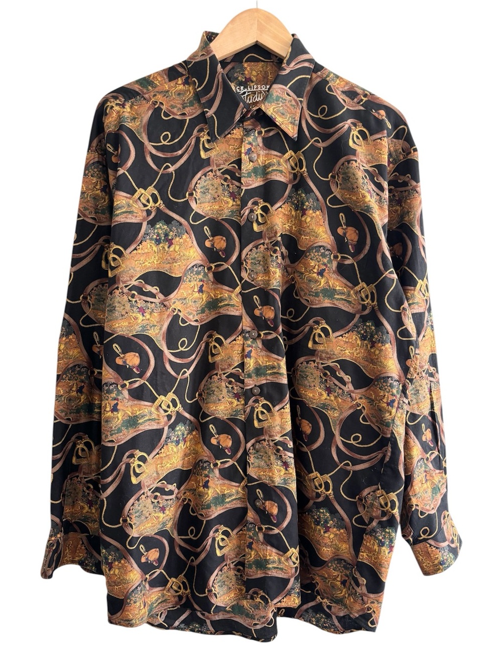 Vintage RARE Jack Lipson Western Equestrian 100% Cotton Black Button-Up Shirt